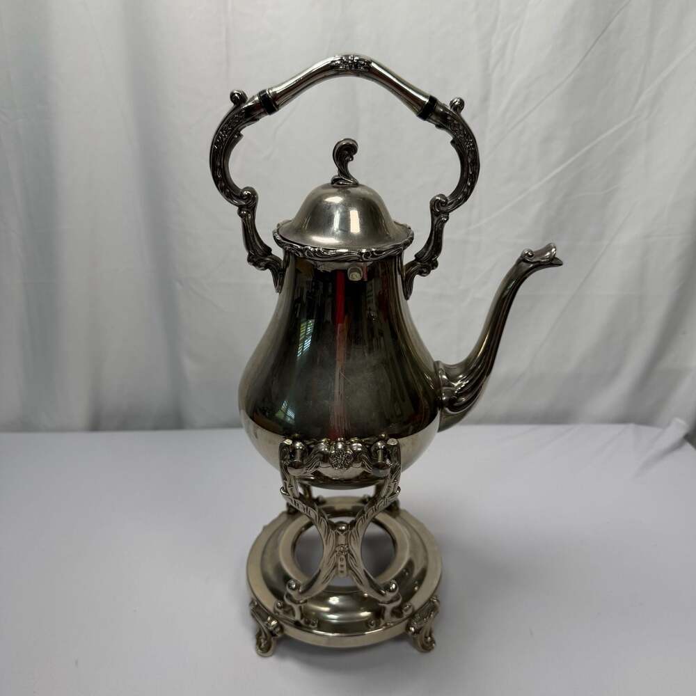 Wallace Baroque Silverplate Tilting Hot Water Kettle on Stand